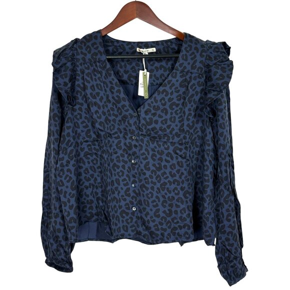 Marine Layer Rory Longsleeve Ruffle Blouse Cheetah Print XL - Picture 3 of 7